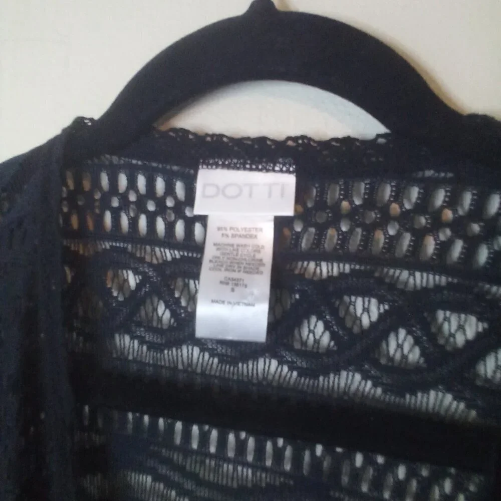 Dotti Cardigan Sweater Women S Long Sleeve Fringe Lace Open Tie Front Black